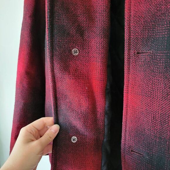 Lauren Ralph Lauren Red Black Plaid Wool Coat Quilted Lined Classic Overcoat - Picture 9 of 9
